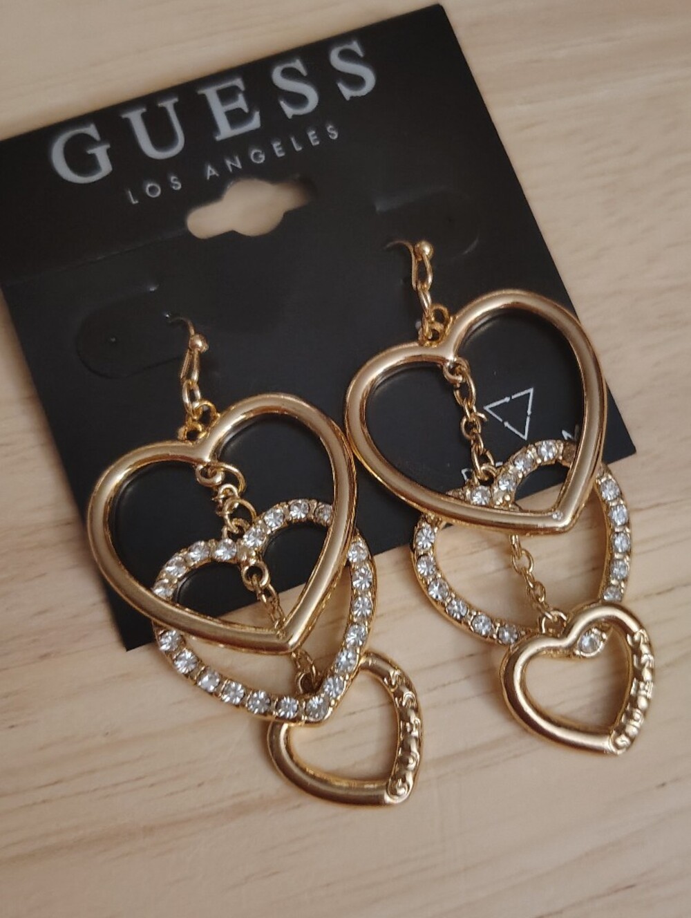 Guess Intertwined Heart Gold Chain Dangle Earrings Y2K Bling